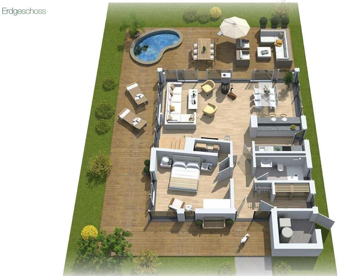 Erdgeschoss mit Pool, Terrasse, Schlafzimmer und Bad