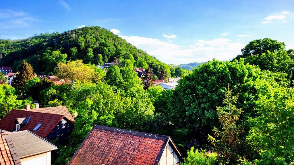 Bergpanorma vor dem Fenster