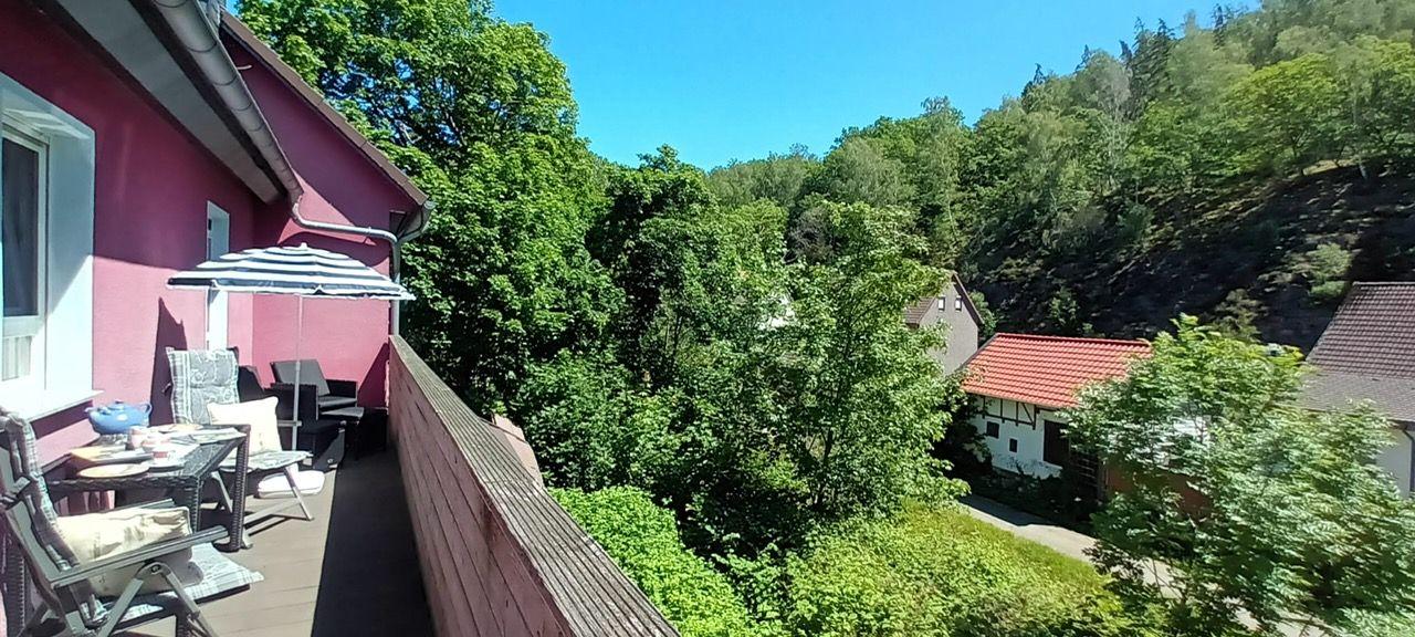 Blick vom Balkon aufs Oker-Flüsschen
