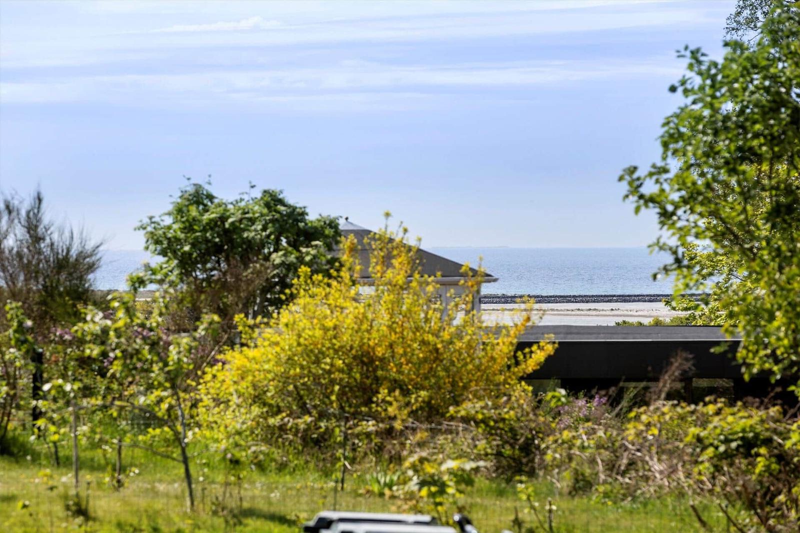 House with sea view, surrounded by greenery and shrubs.
