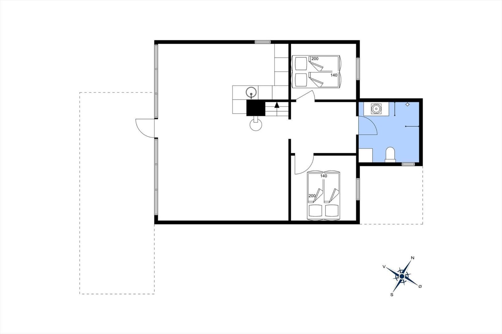 Die Wohnung hat zwei Schlafzimmer, ein Bad und eine Küche mit Essbereich.
