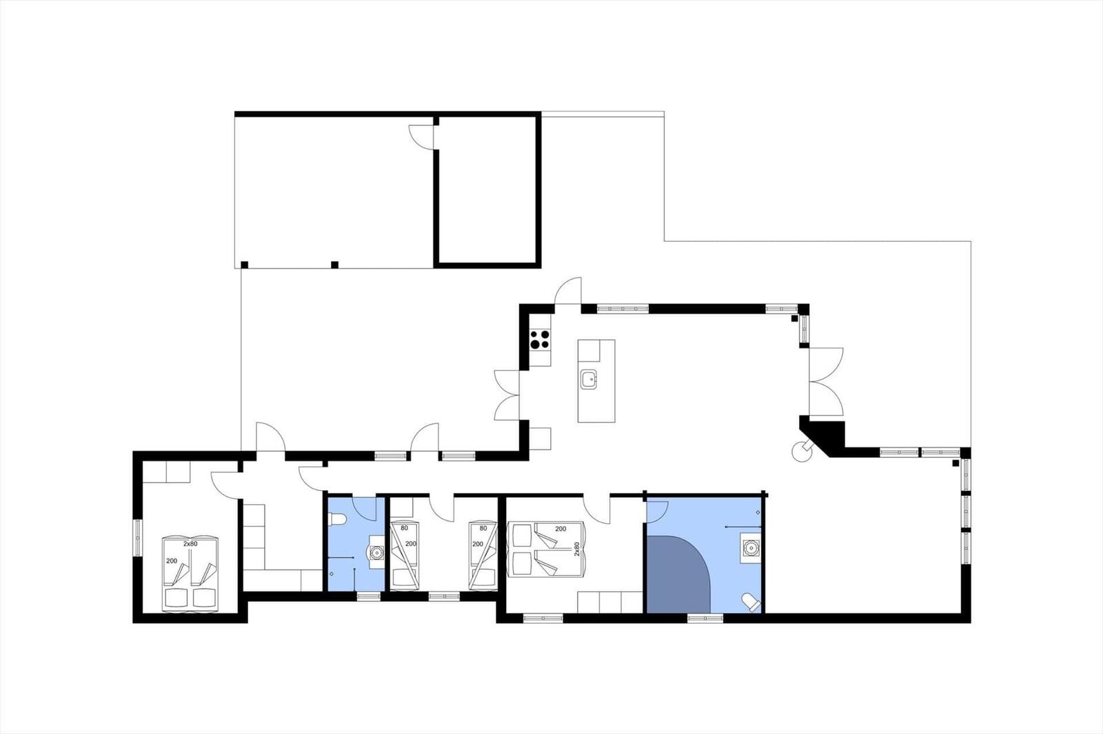 Dieses Haus hat drei Schlafzimmer, eine Küche und zwei Badezimmer.
