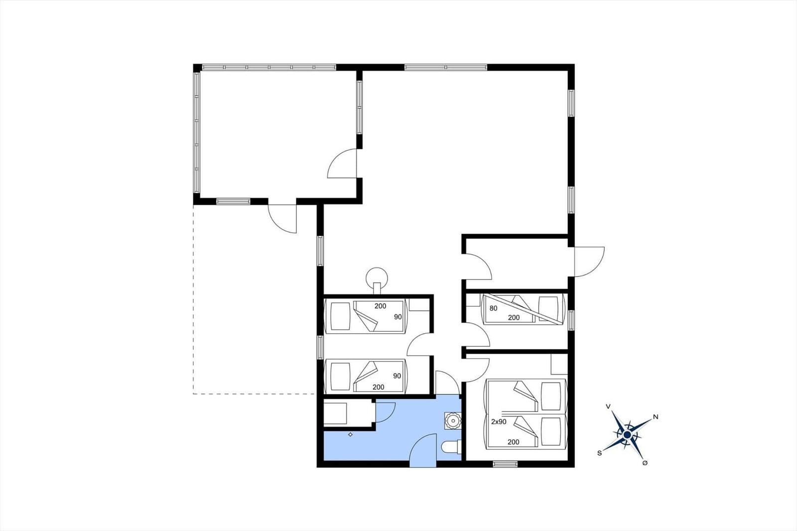 Dieses Grundrissbild zeigt eine Wohnung mit drei Schlafzimmern und einem Bad.