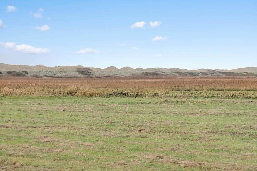 Weitläufiges Grasland mit Hügeln im Hintergrund unter blauem Himmel mit wenigen Wolken.