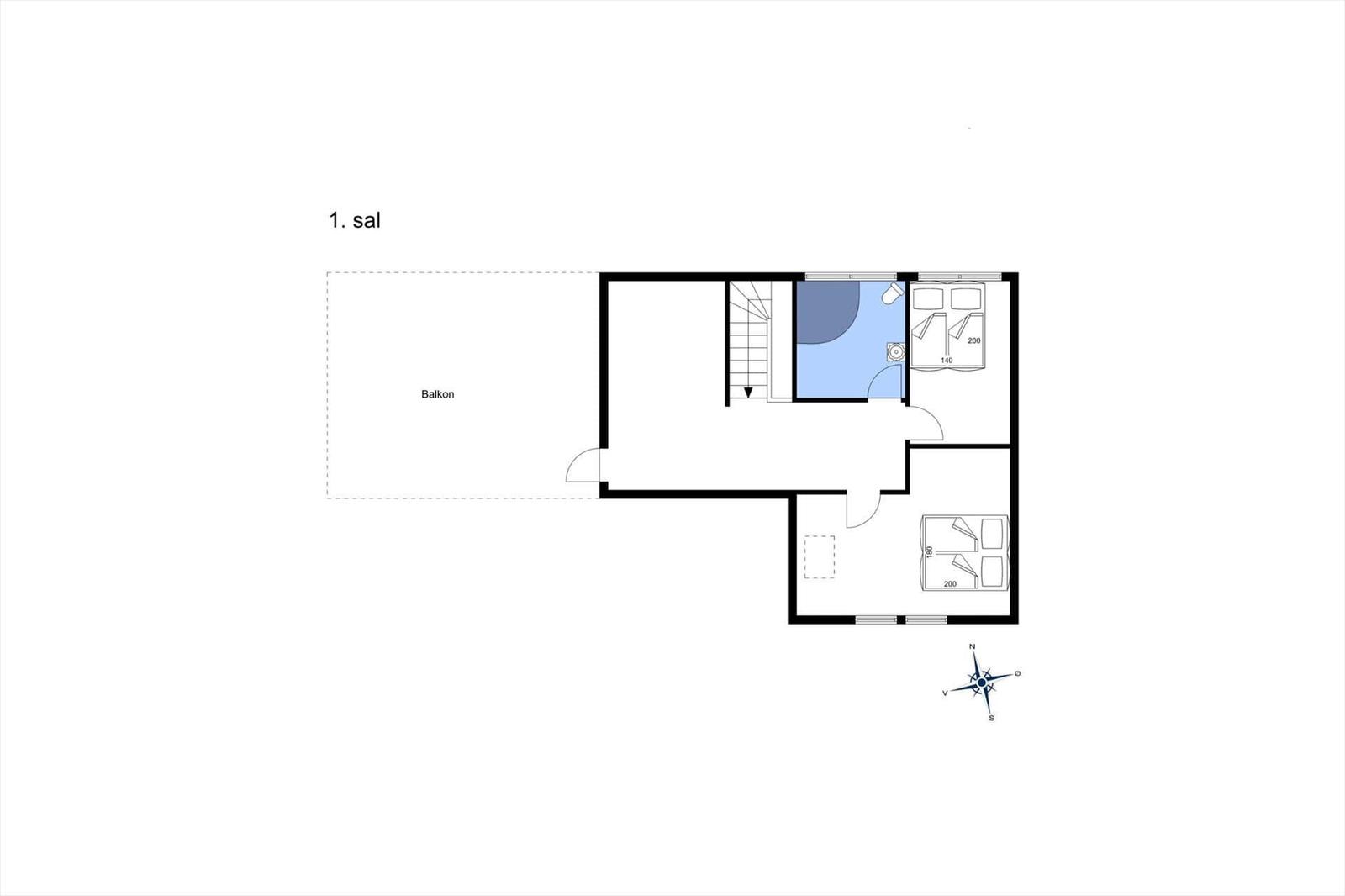 Erdgeschossplan mit Balkon, Schlafzimmer und Bad