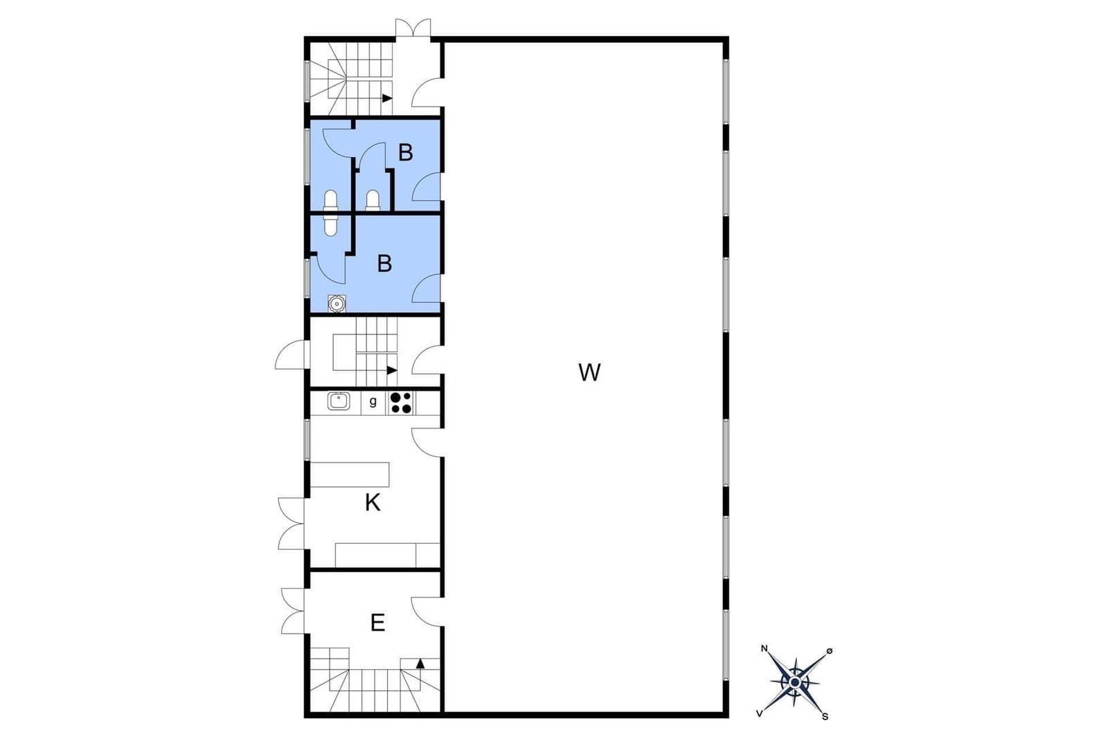 Wohnung mit zwei Schlafzimmern, Küche und Bad. Großer Wohnbereich mit Südansicht.