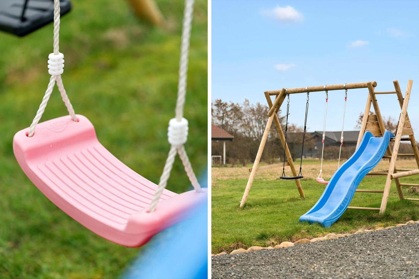Kinderspielplatz mit Schaukel und Rutsche im Garten