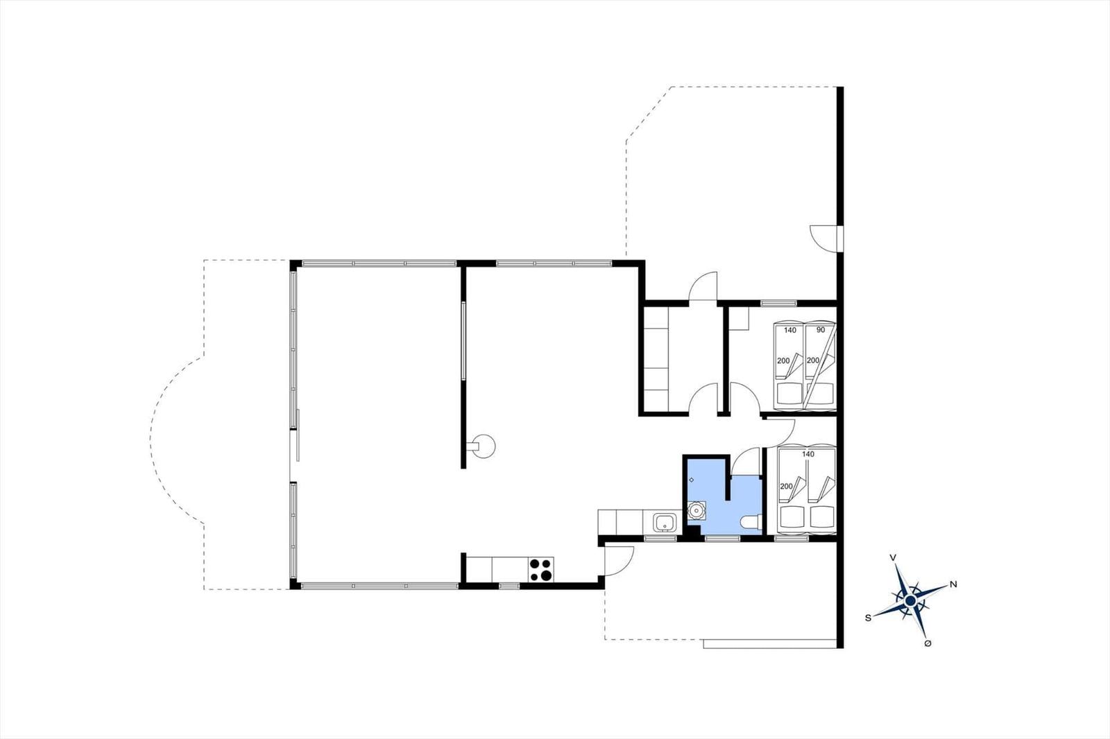Wohnung mit Küche, Bad und Schlafzimmer. Nordostausrichtung.