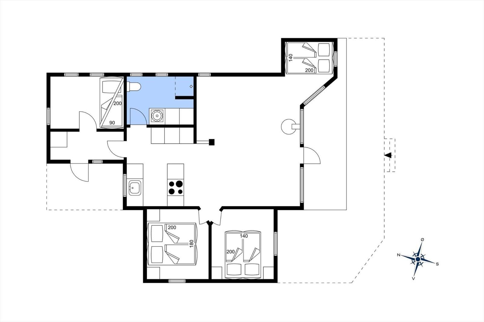 Dieses Haus hat drei Schlafzimmer, eine Küche und ein Bad.