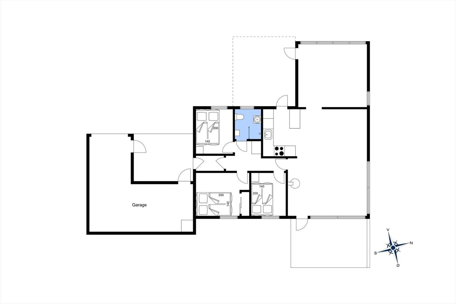 Dieses Grundrissbild zeigt eine Wohnung mit Garage, zwei Schlafzimmern und einer Küche.