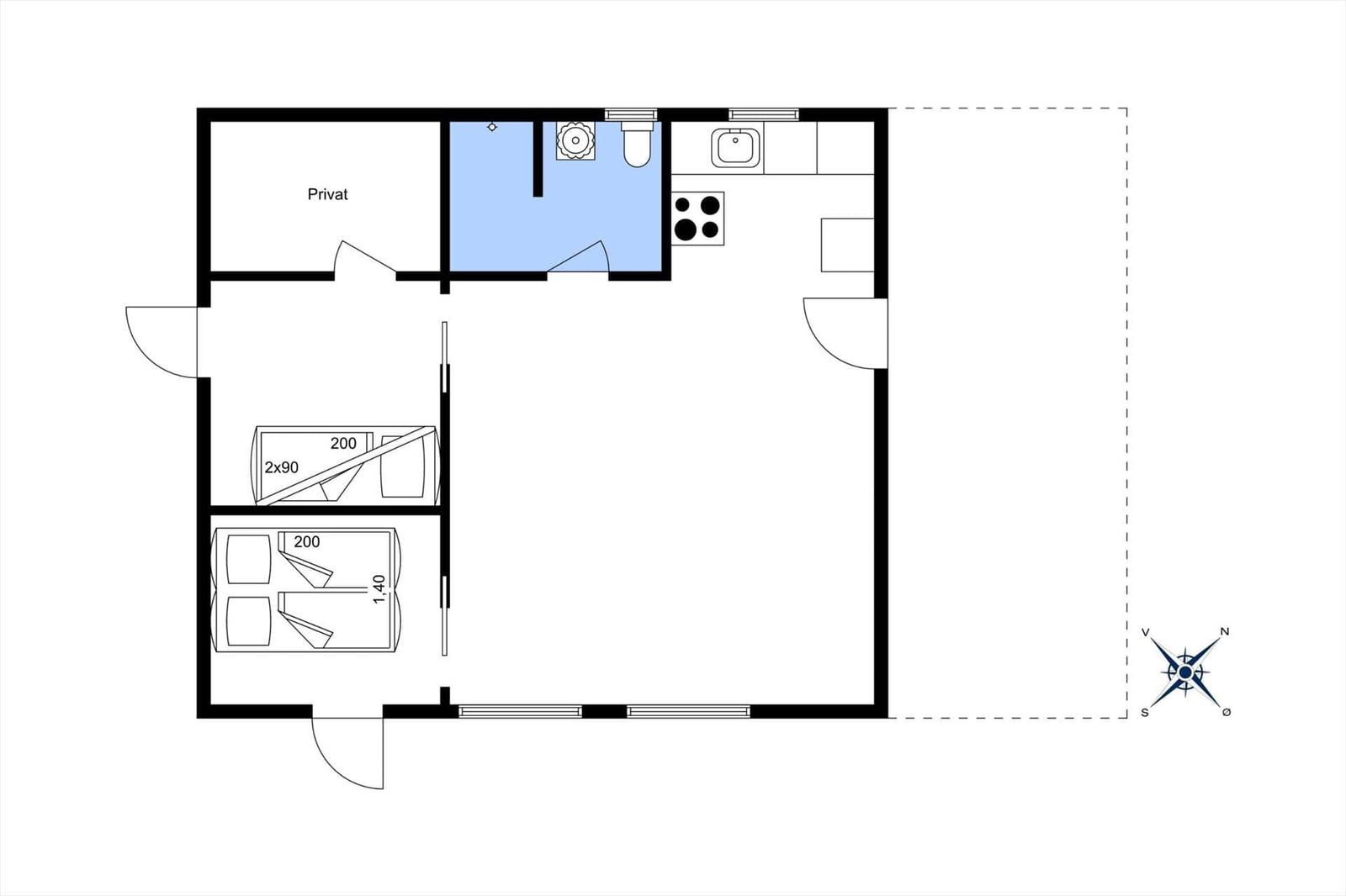 Wohnung mit Küche, Bad und zwei Schlafzimmern. Raumbelegung gemäß Plan.