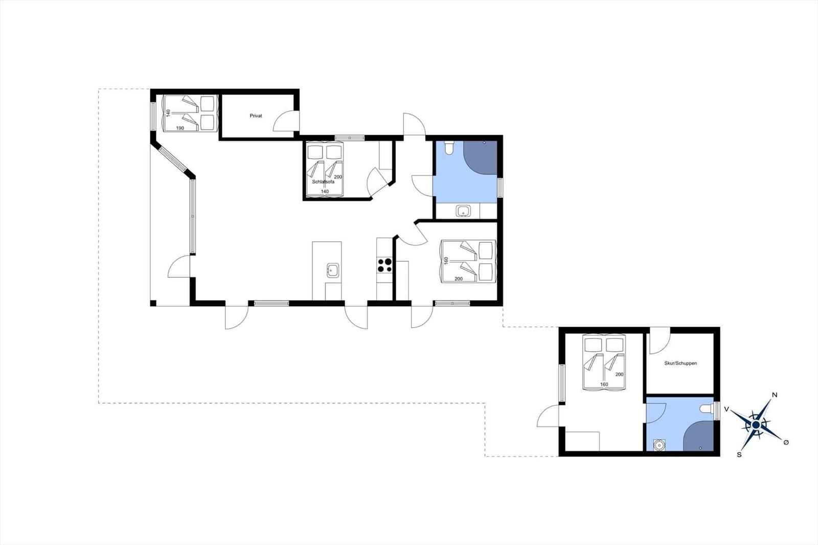 Wohnung mit drei Schlafzimmern, Küche und Bad. Separate Waschküche und WC.