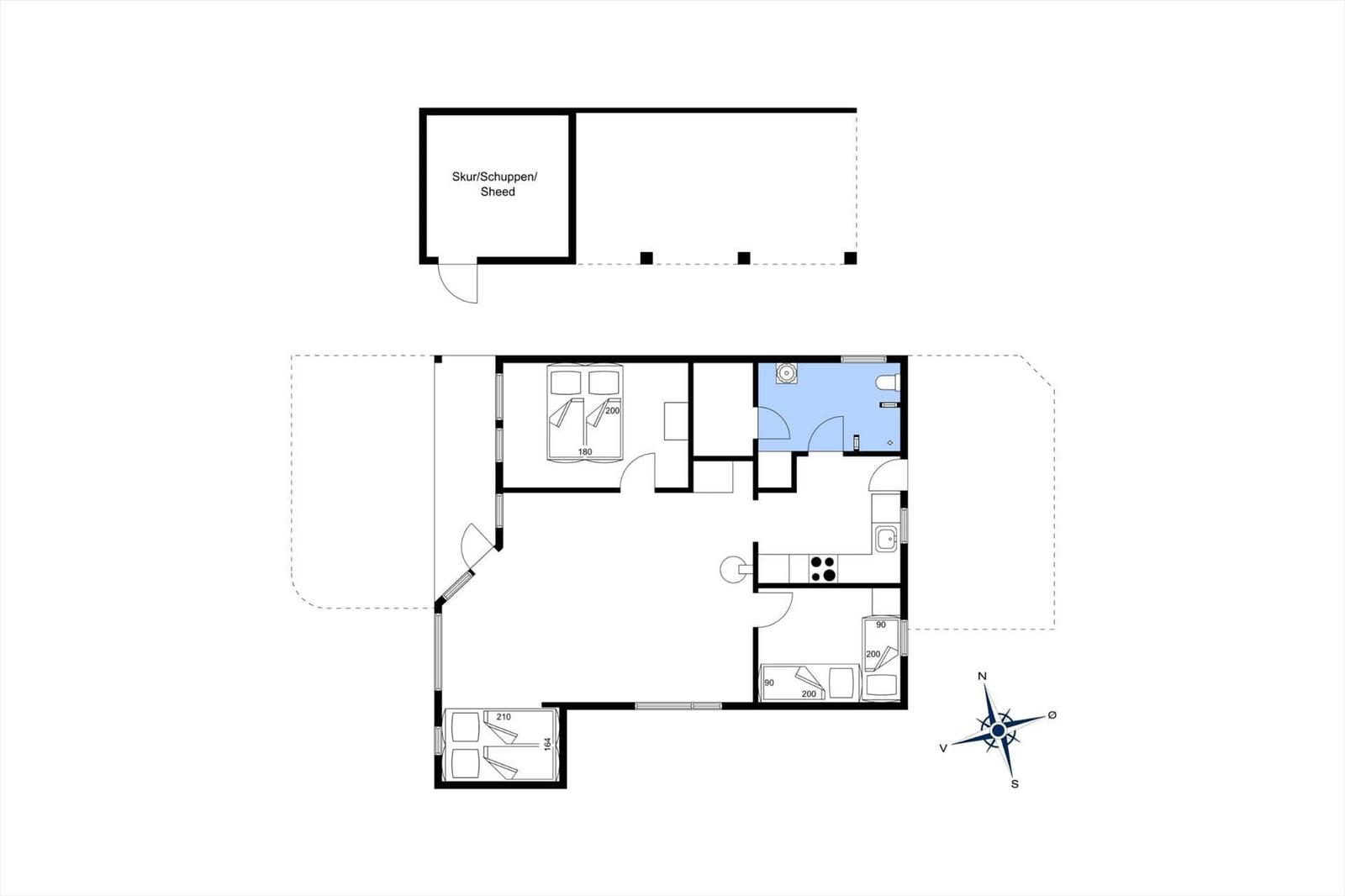 Funktionaler Grundriss mit Schlafzimmer, Küche und Bad.
