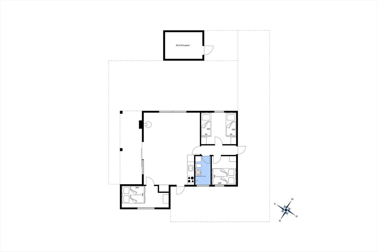 Wohnung mit drei Schlafzimmern, Küche und Bad. Separate Garage vorhanden.