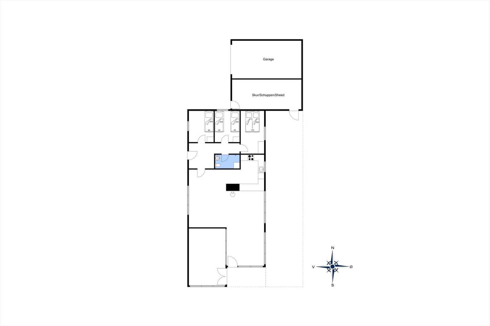 Wohnung mit drei Schlafzimmern, Küche, Bad und Garage. Richtung Nordosten.