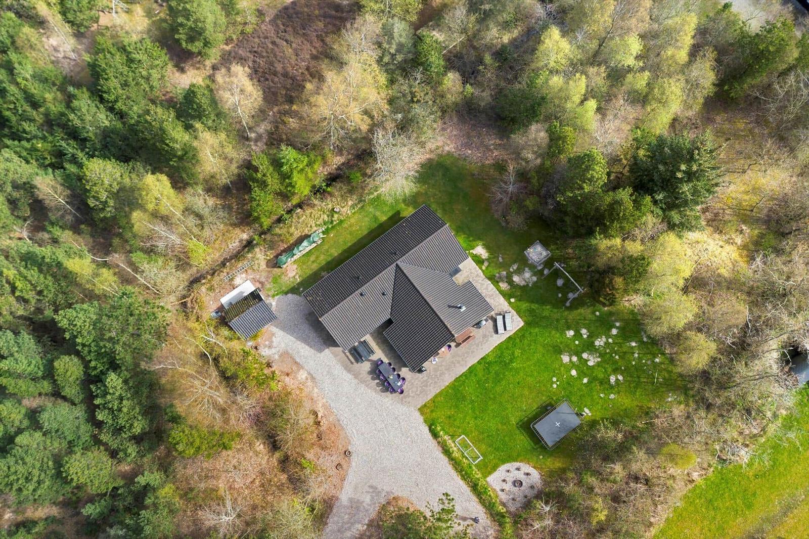Haus mit Garten und Wald umgeben, mit Terrasse und Grillplatz.