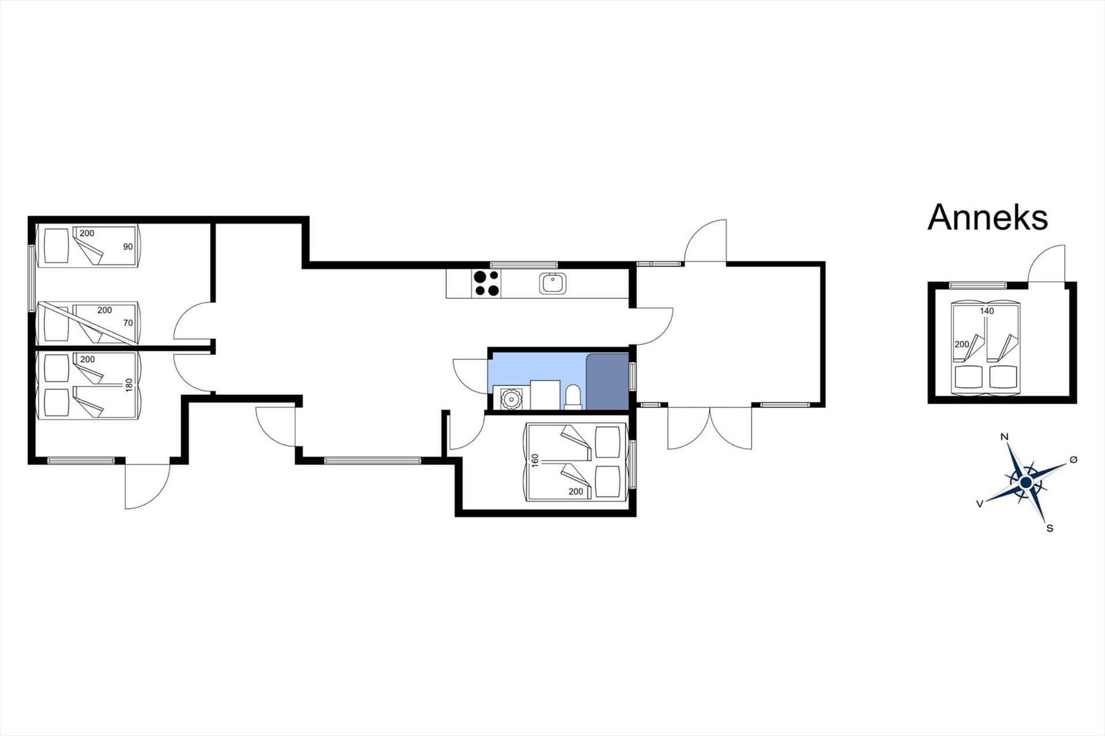 Wohnung mit drei Schlafzimmern, Küche und Bad. Anhang mit Schlafplatz.