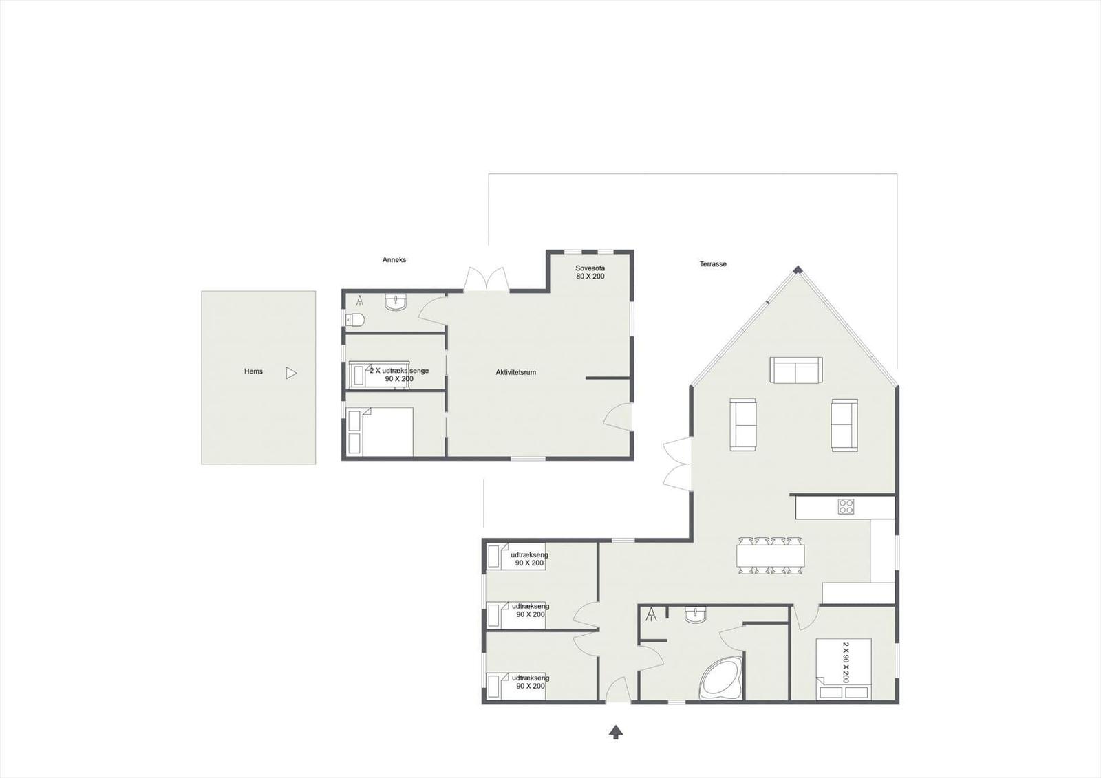 Die Wohnung hat drei Schlafzimmer, eine Küche, ein Aktivitätsraum und eine Terrasse.