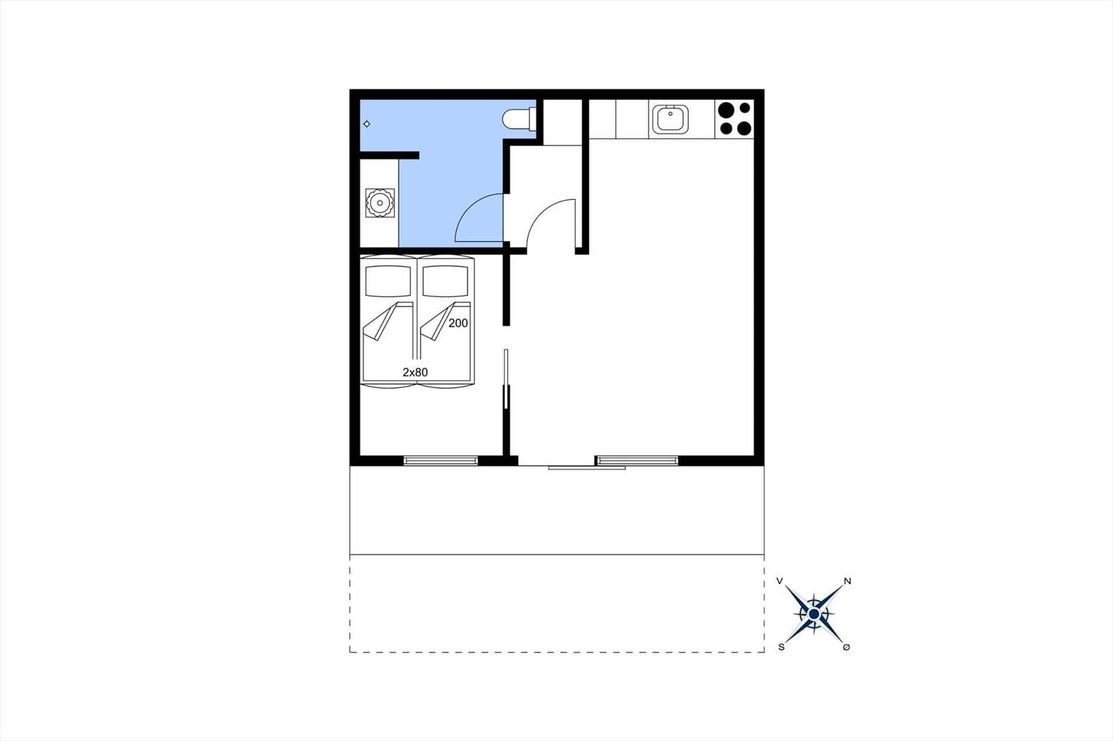 Zweibettzimmer mit Küche und Bad in Wohnung