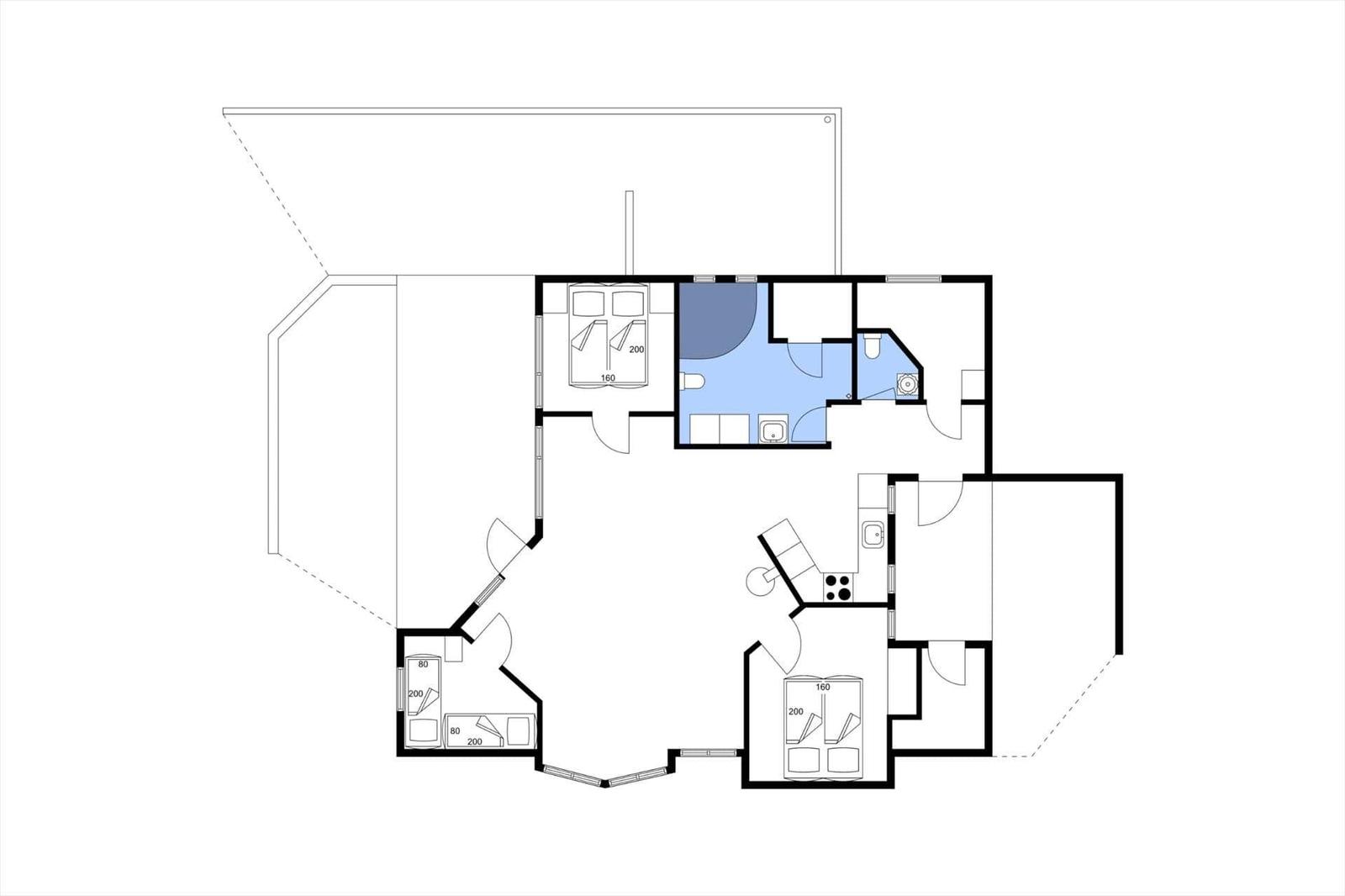 Dieses Apartment hat drei Schlafzimmer, eine Küche und ein Badezimmer.