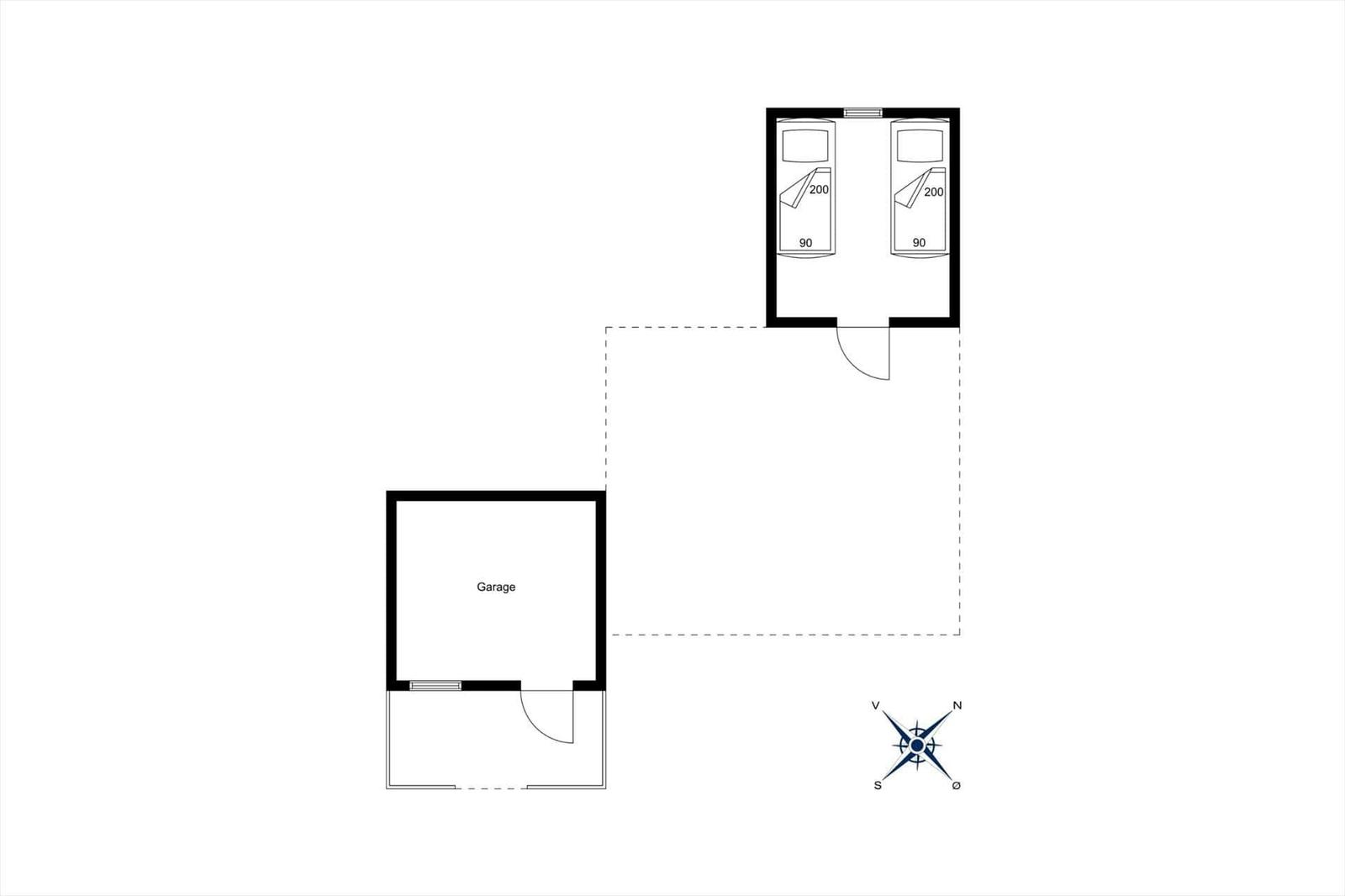 Zwei Schlafzimmer mit jeweils einem Bett und einer Garage sind im Grundriss dargestellt.