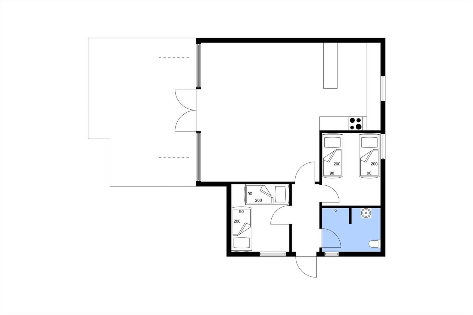Wohnung mit drei Schlafzimmern, Küche und Bad. Großer Wohnbereich mit Zugang zum Balkon.