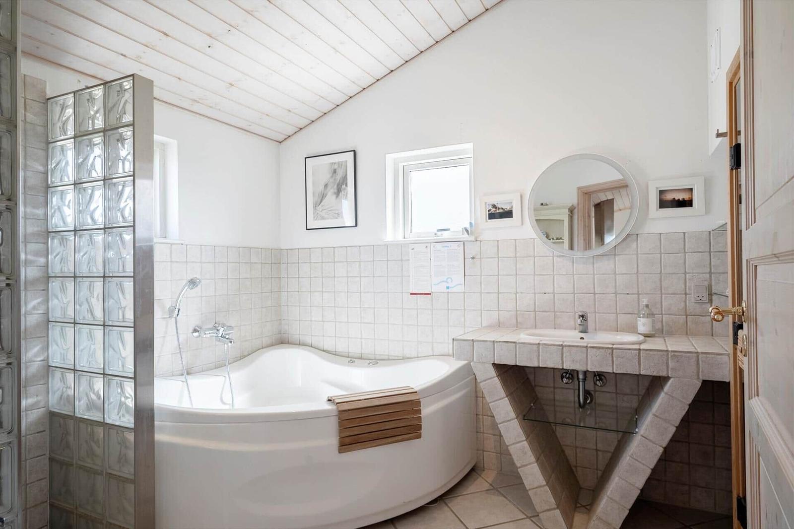 Bath with shower, bathtub, and sink