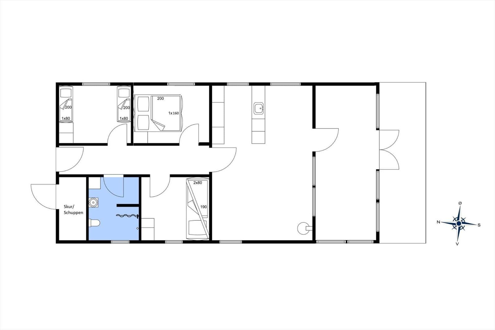 Dieses Grundrissbild zeigt eine Wohnung mit drei Schlafzimmern, Bad und Küche.