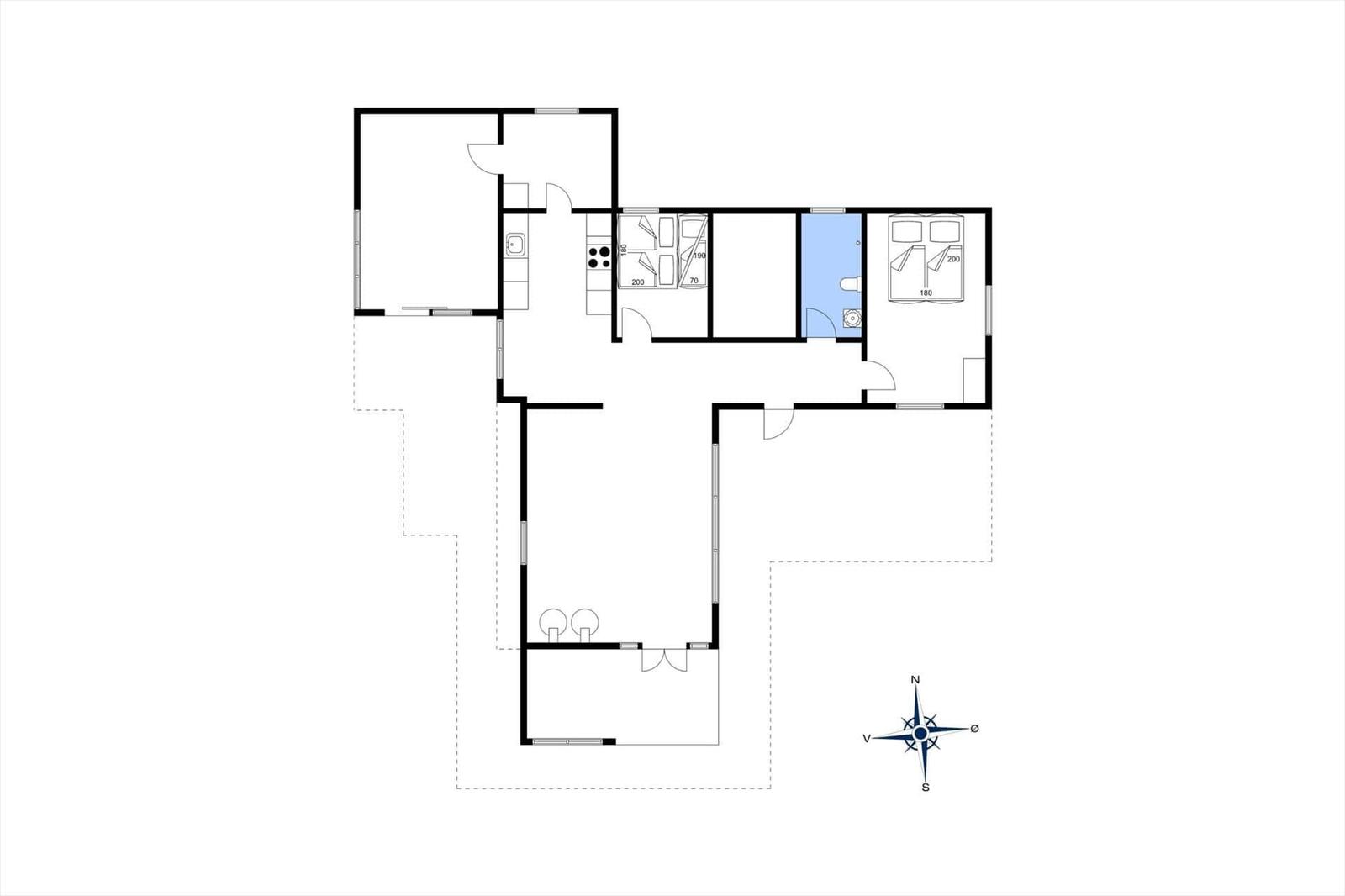 Dies ist das Grundrissbild der Wohnung mit Küche, Schlafzimmer und Bad.