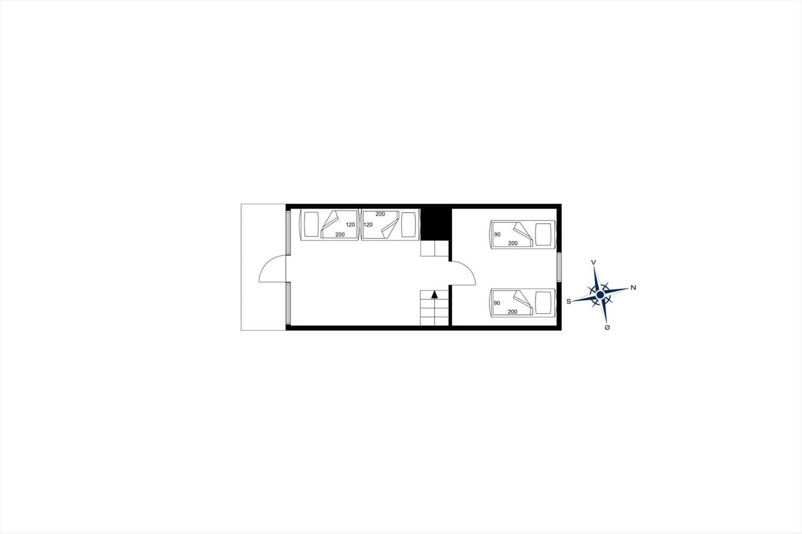 Übersichtsplan der Wohnung mit Schlafzimmern und Treppe.