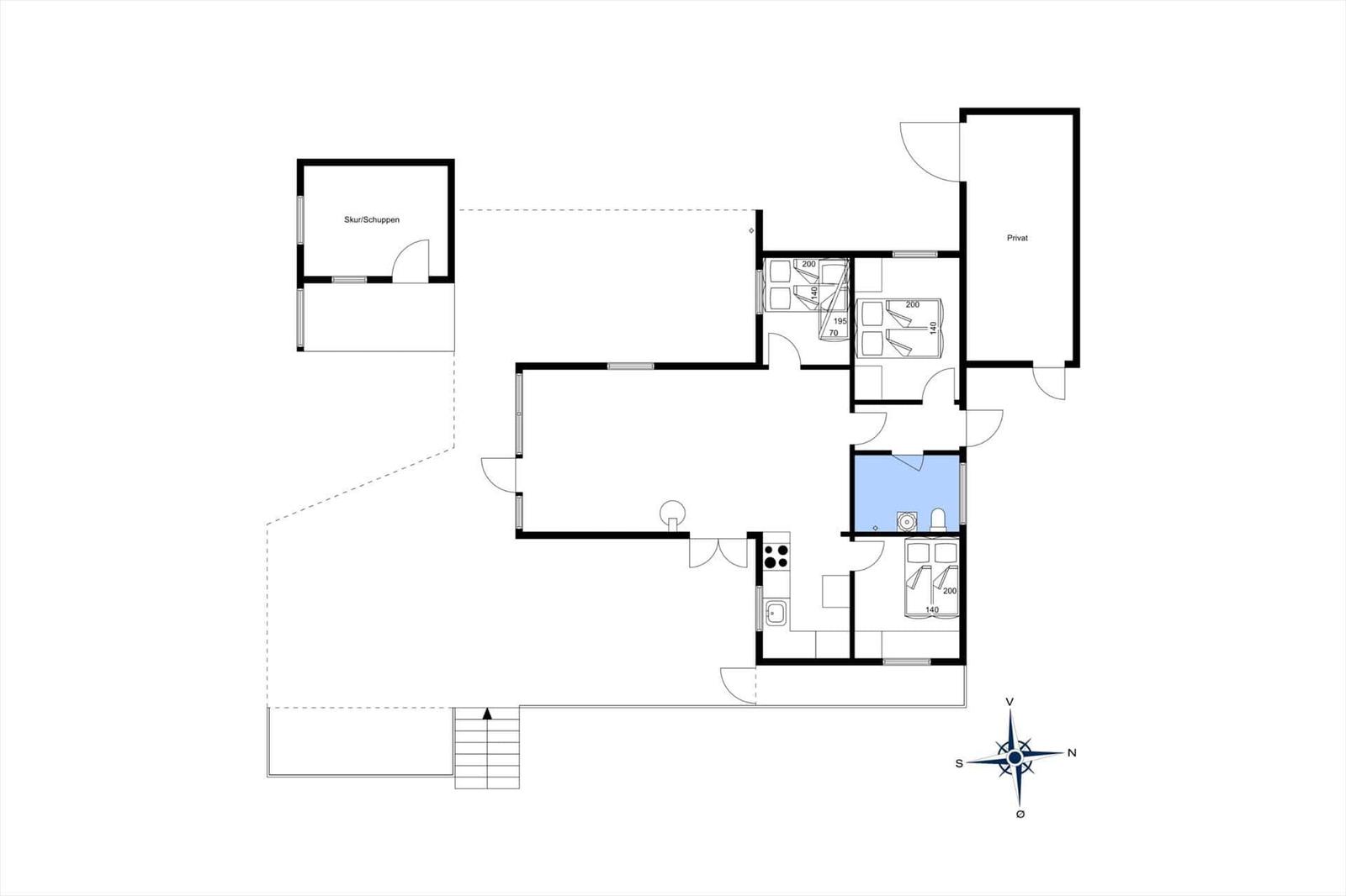 Wohnungsgesamtplan mit Schlafzimmern, Küche und Bad