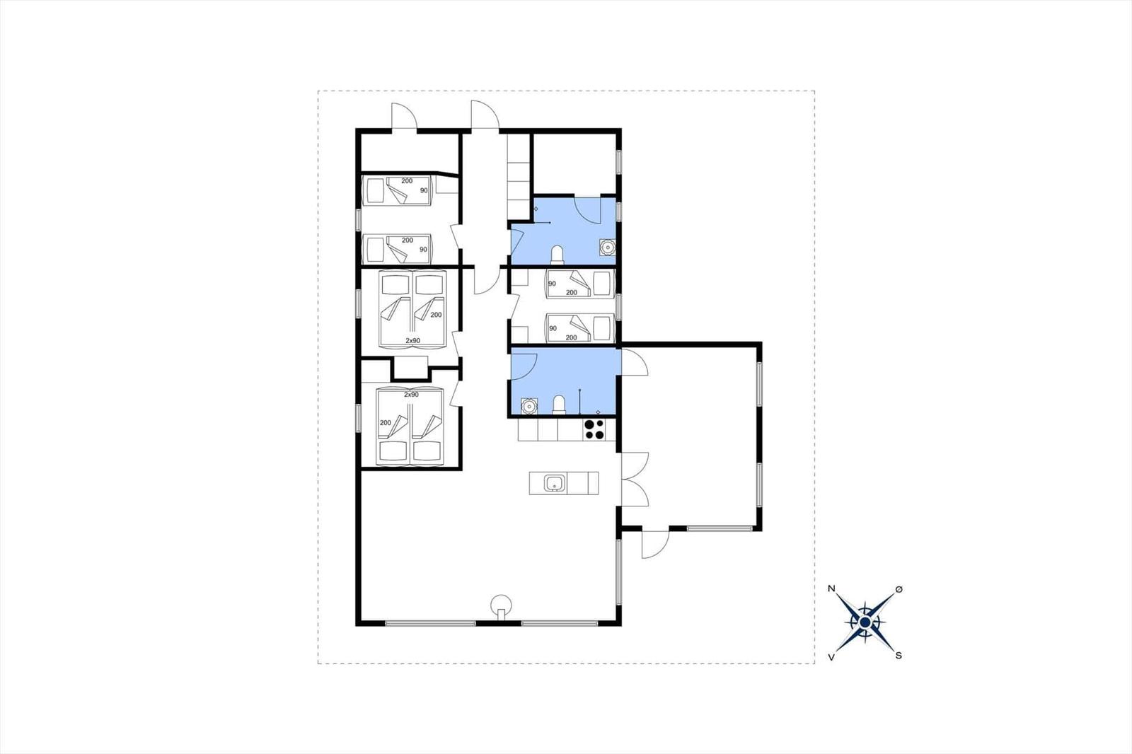 Funktionaler Grundriss mit Schlafzimmern, Küche und Badezimmer.