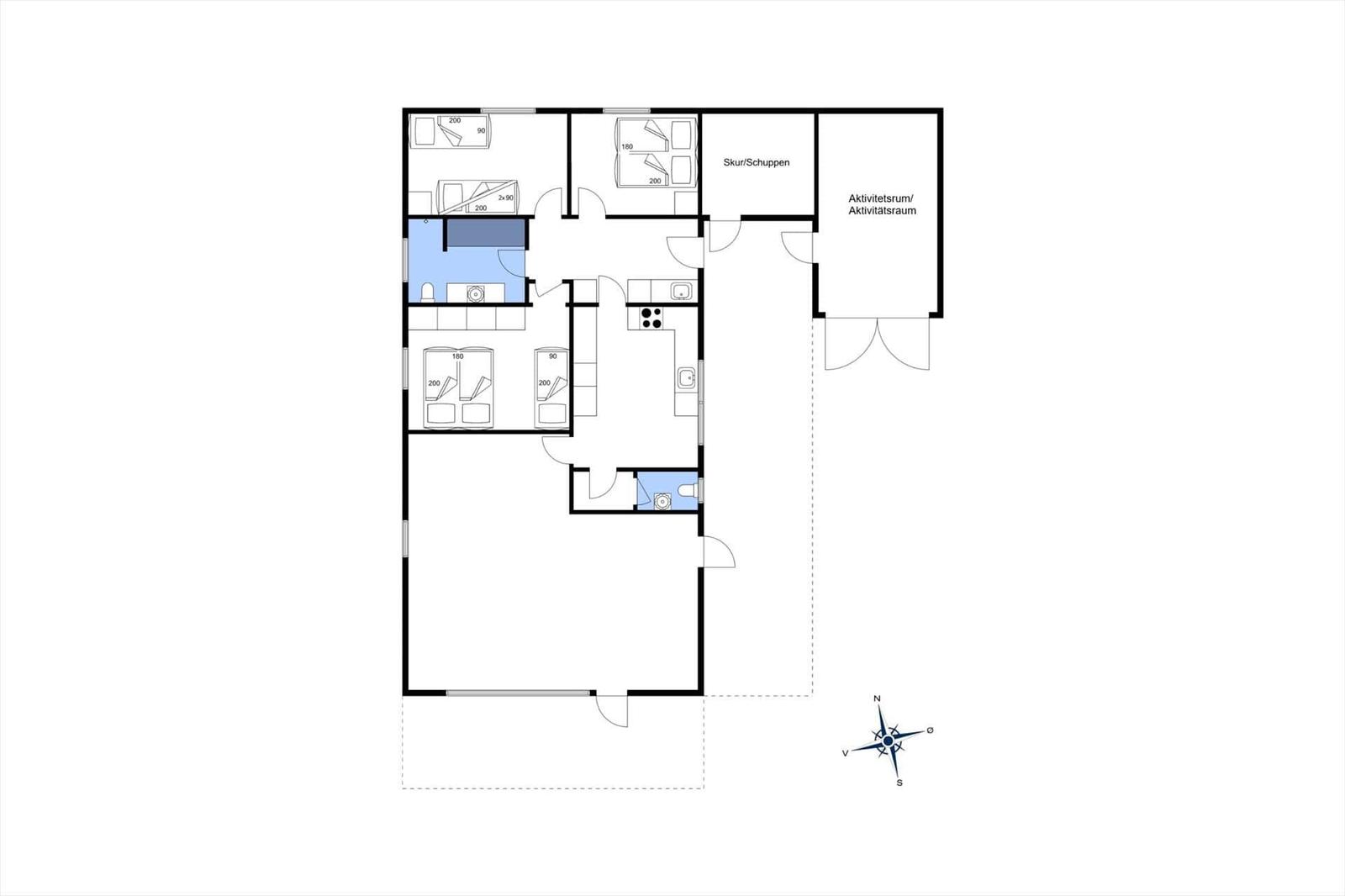 Floor plan shows layout with bedrooms, kitchen, bathroom, activity room, and storage.