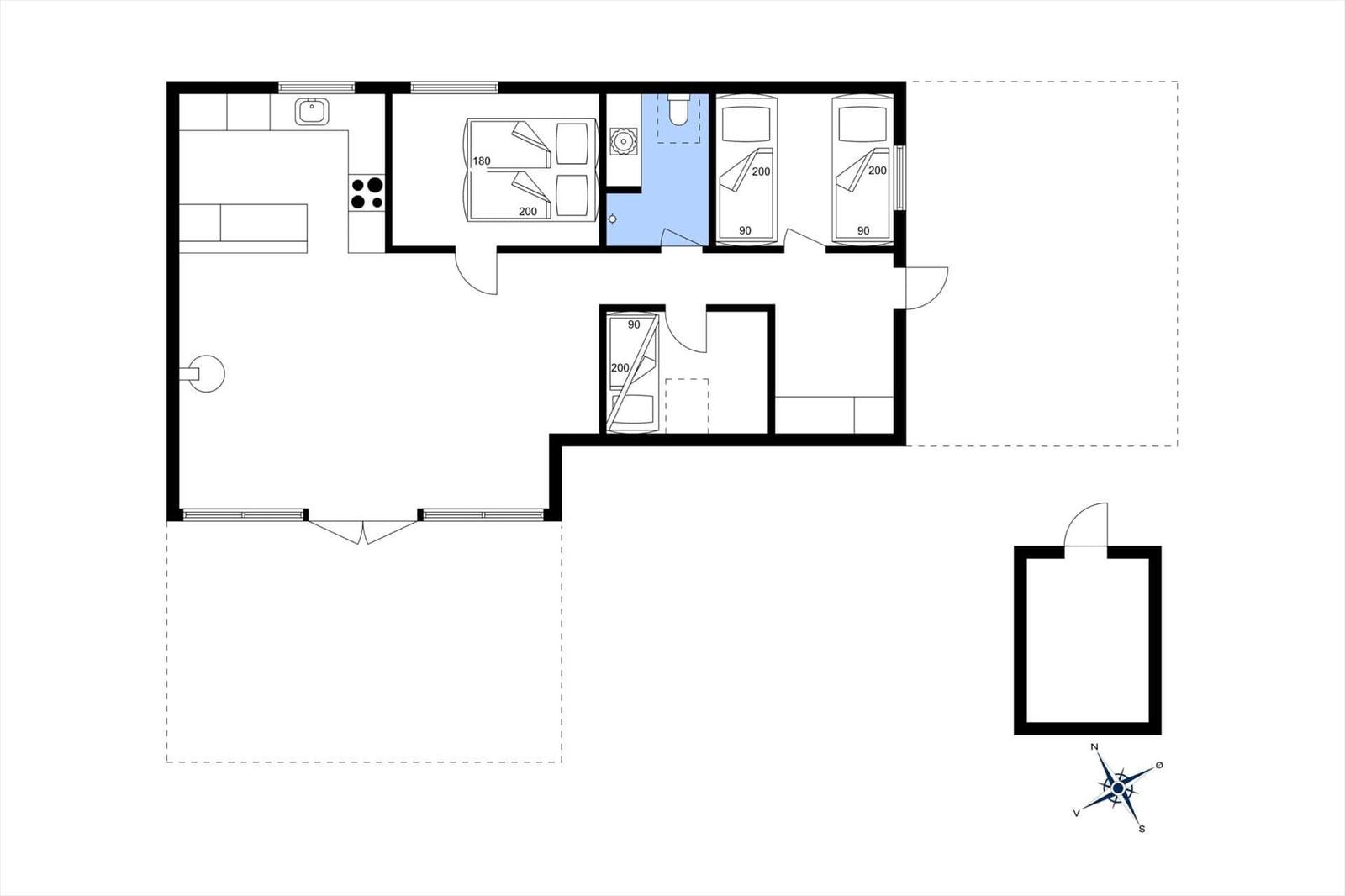 Wohnung mit Küche, Schlafzimmer, Bad und Terrasse