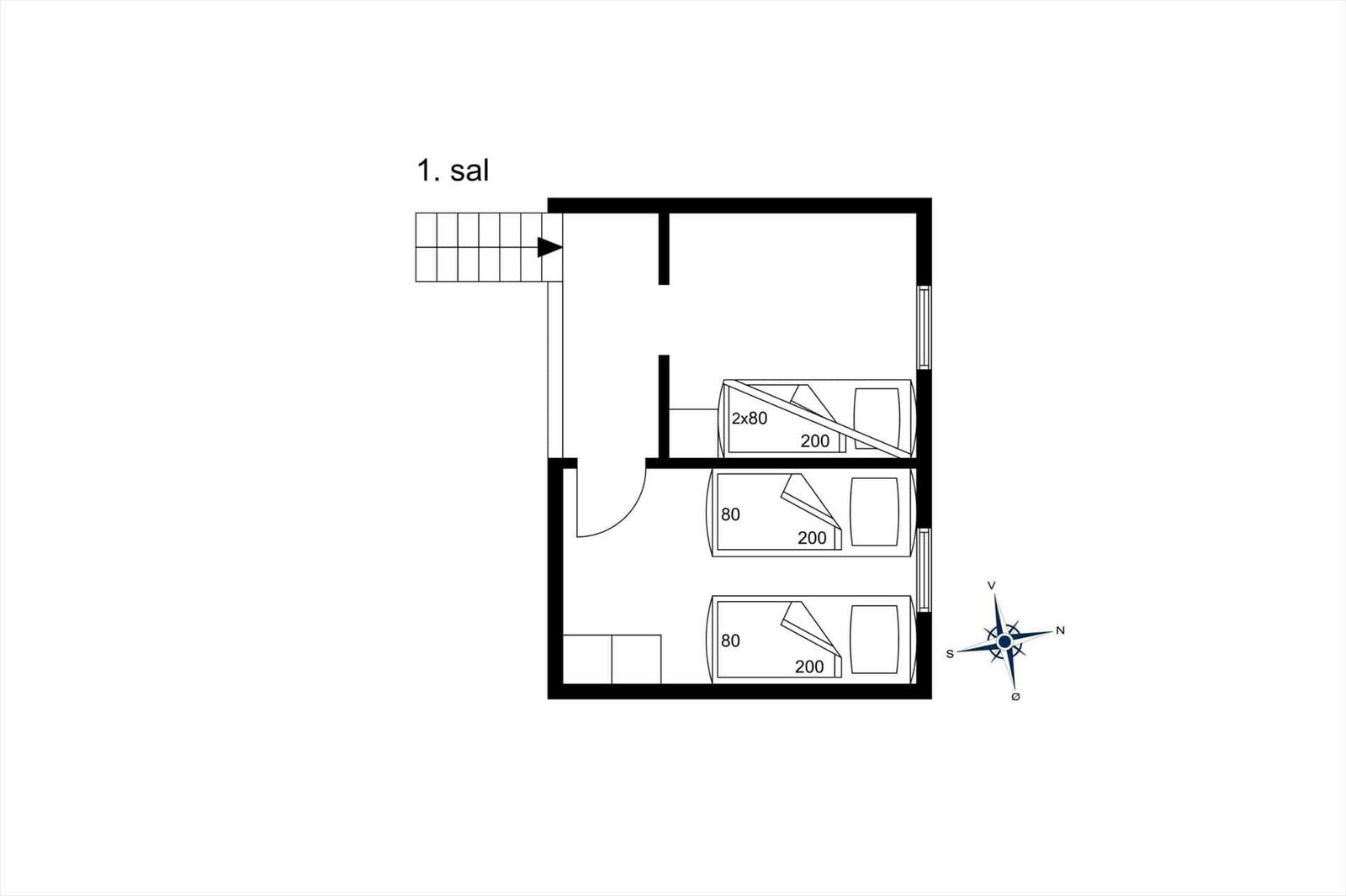 Ground floor with three bedrooms and access to the first floor.