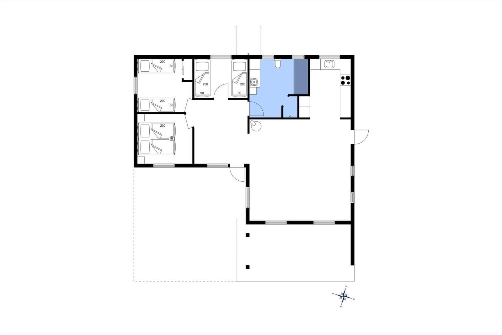 Funktionaler Grundriss mit Schlafzimmer, Küche und Bad.