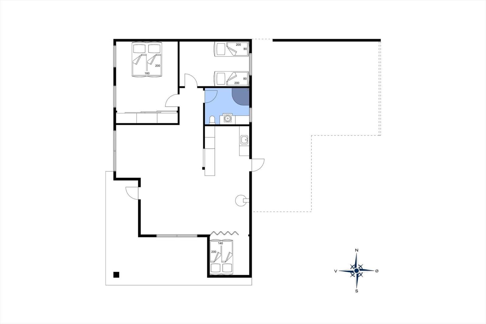 Wohnung mit drei Schlafzimmern, Bad und Küche. Nordorientierung.