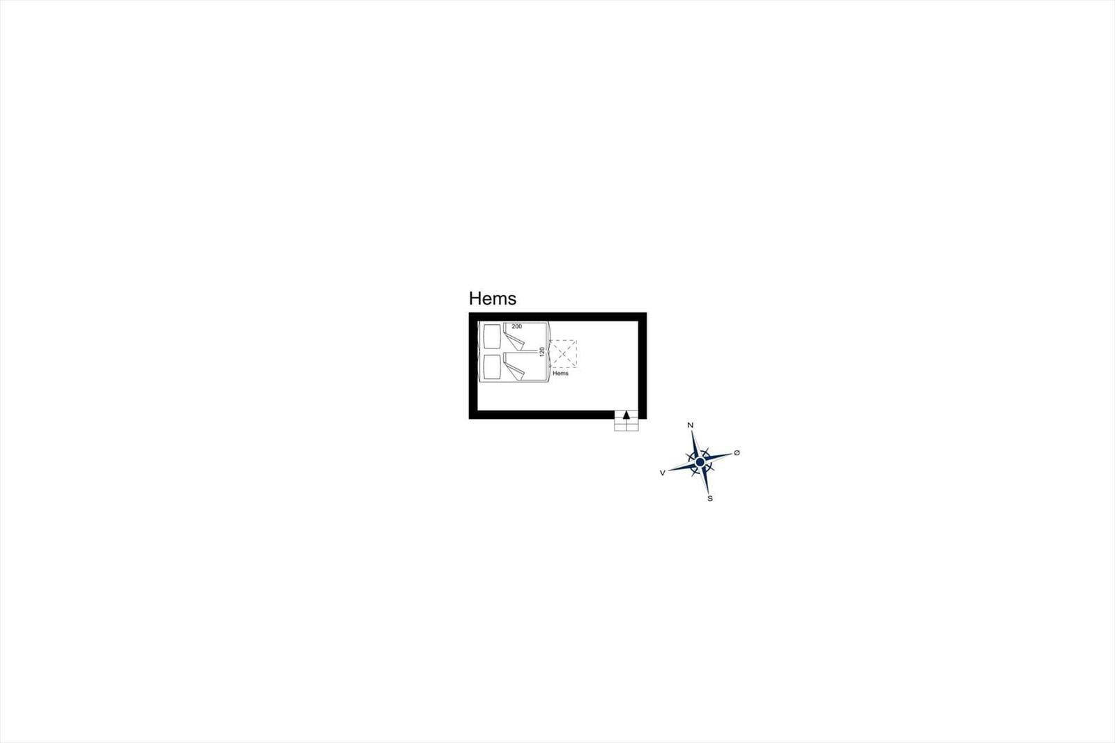 Plan des Hauses Hems mit Raumbezeichnungen und Orientierung