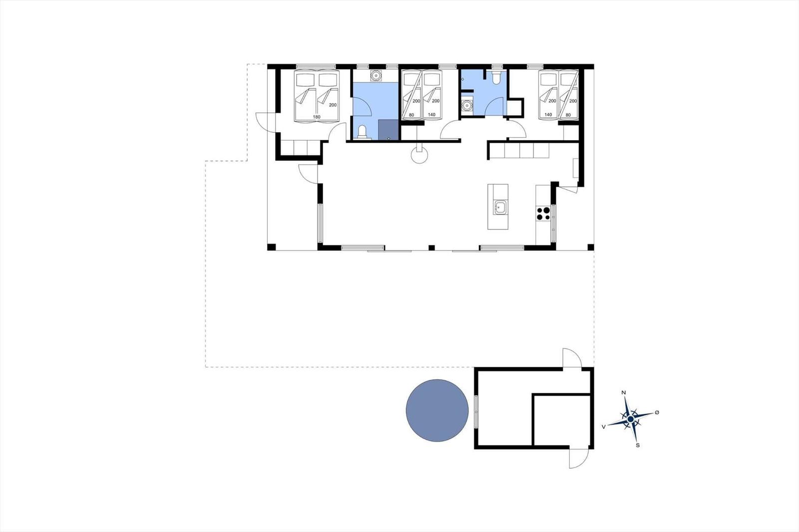 Dieses Grundriss zeigt eine Wohnung mit drei Schlafzimmern, Küche und Bad.