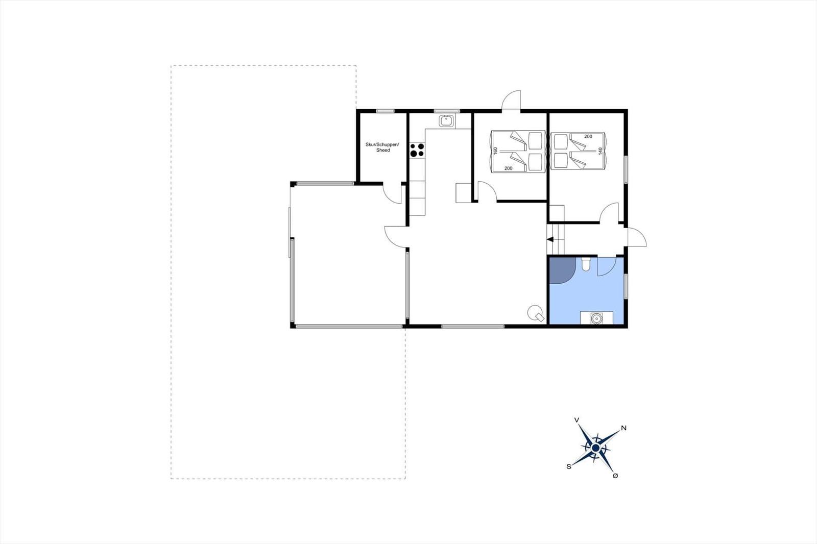 Hausflur mit Treppe, Garderobe und Blick in Wohn- und Schlafzimmer.