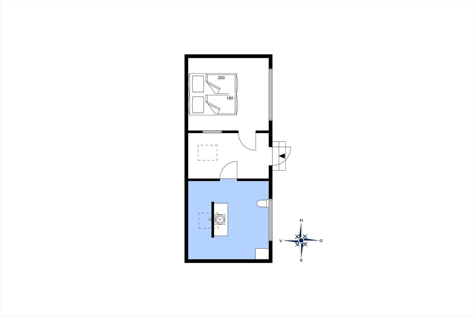 Zwei Schlafzimmer, Küche und Bad im Grundriss. Nordorientierung.