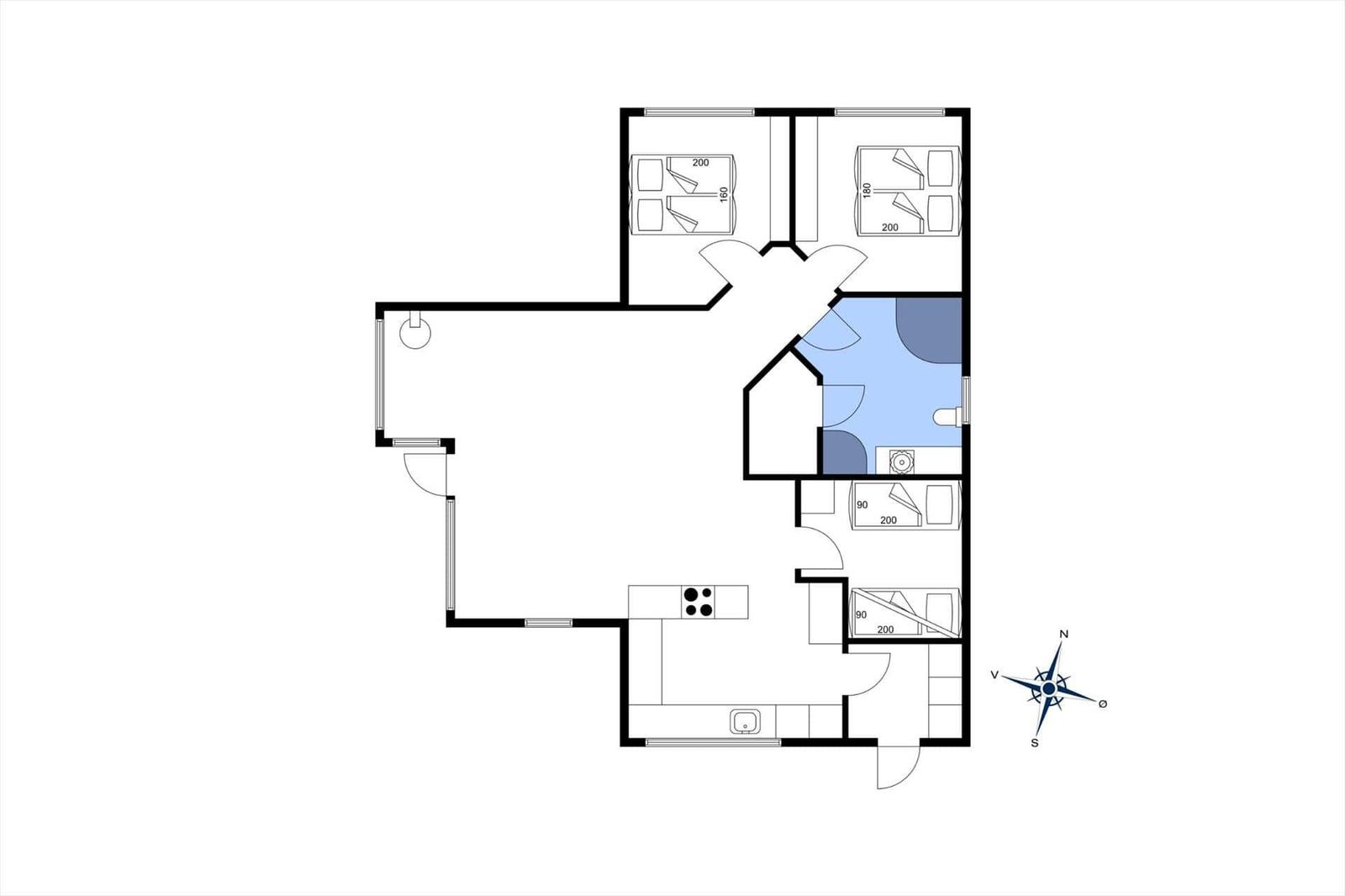 Dieses Apartment hat zwei Schlafzimmer, eine Küche und ein Bad.