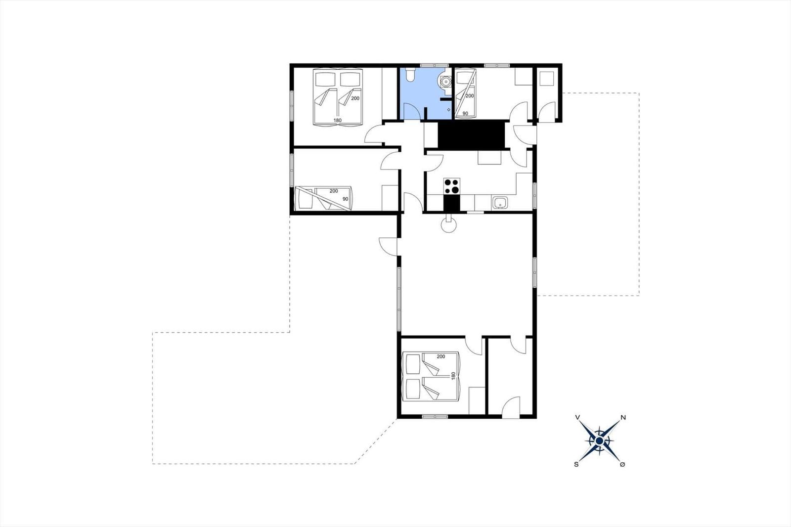 Dieses Haus hat drei Schlafzimmer, eine Küche und ein Bad.