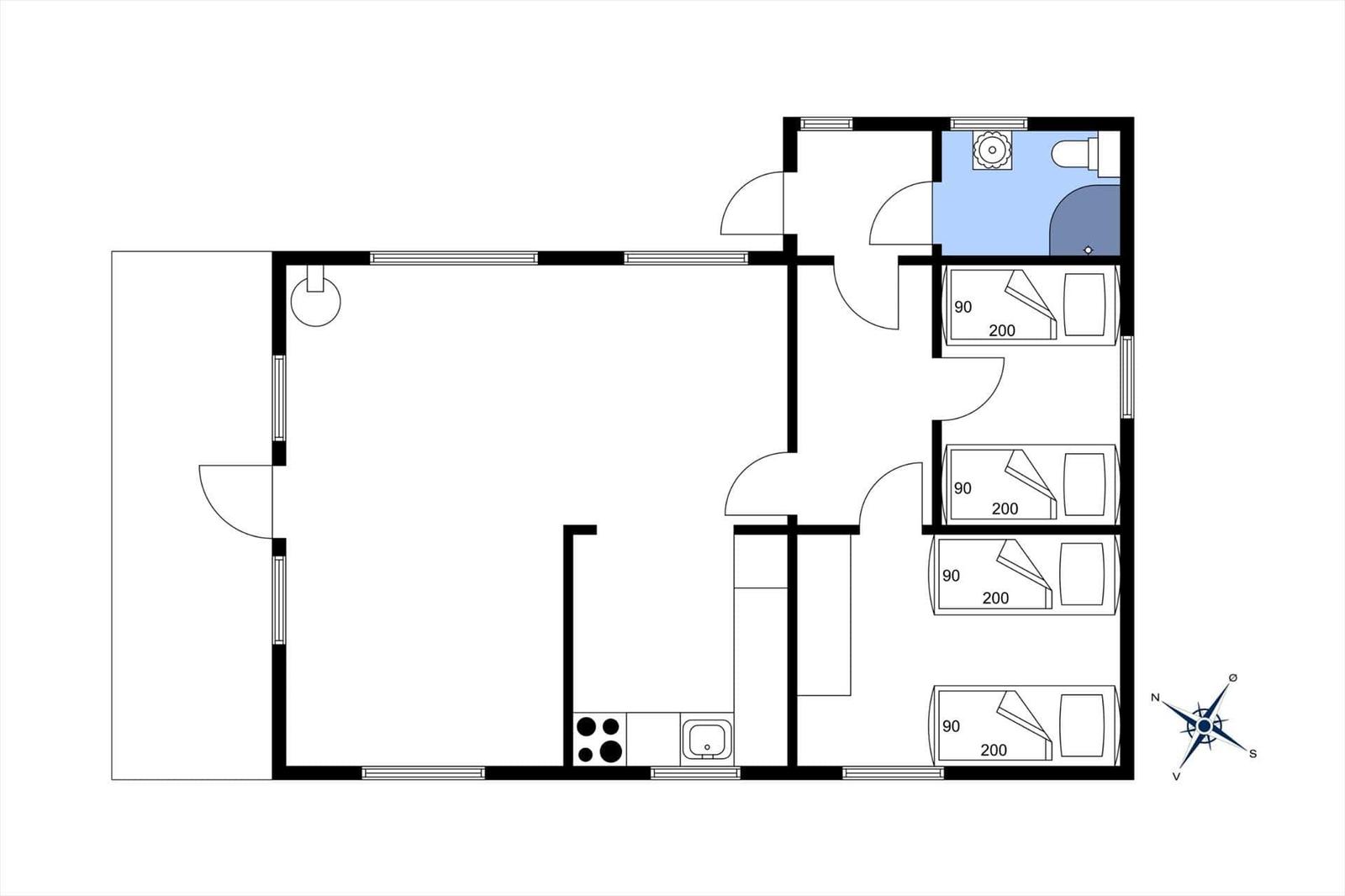 Wohnung mit Küche, drei Schlafzimmern und Bad