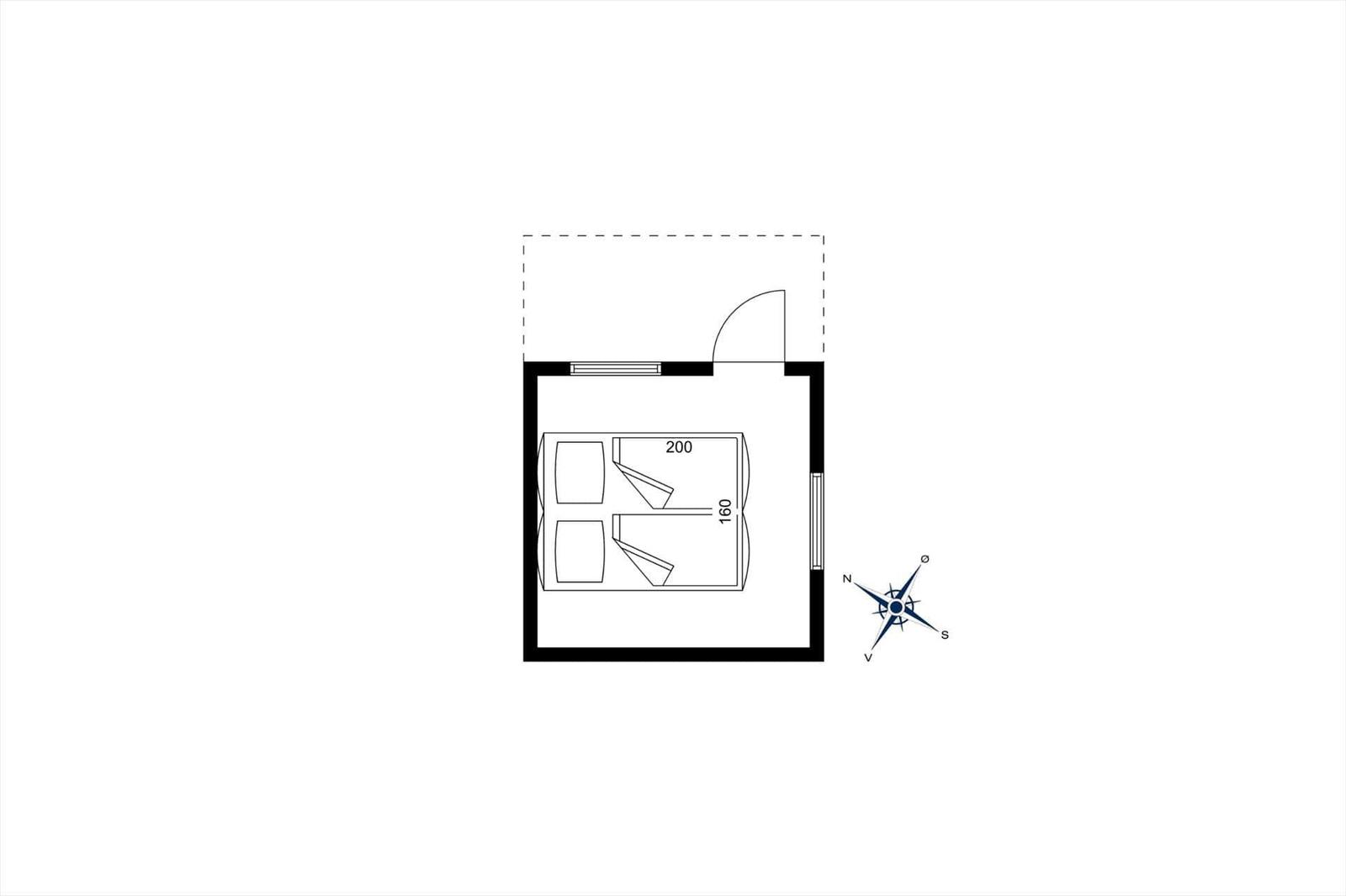 Raumplan zeigt Schlafzimmer mit zwei Betten und Maßangaben.