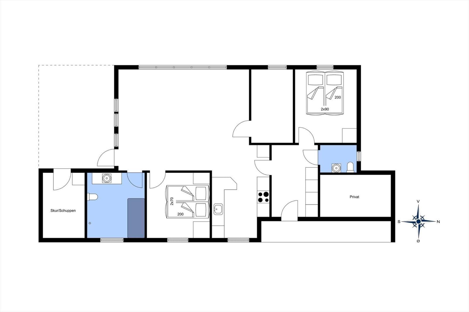 Dieses Apartment hat zwei Schlafzimmer, eine Küche, ein Bad und einen privaten Bereich.