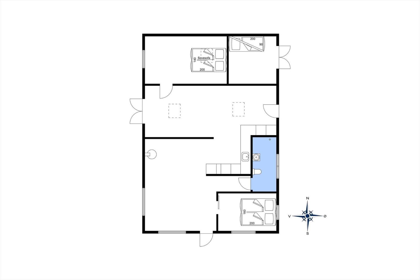 Apartment with two bedrooms, kitchen, and bathroom. Hallway and living area with window.