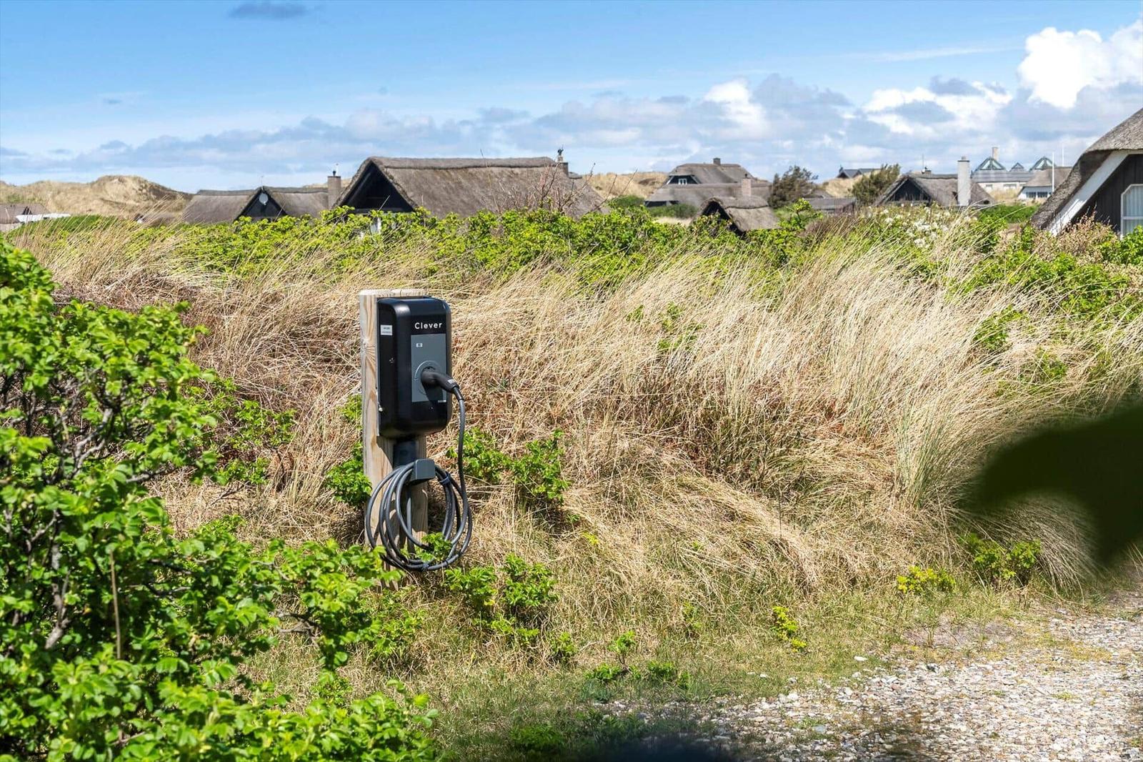 Outdoor charging station with view of traditional houses