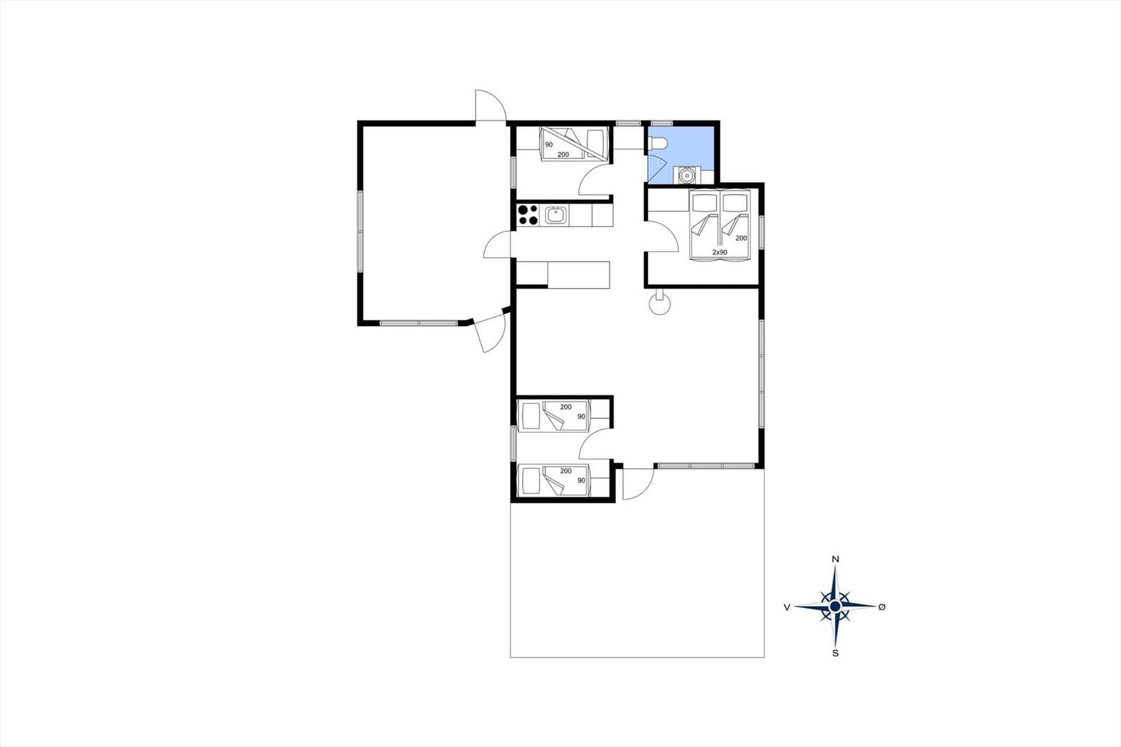 Apartment with two bedrooms, kitchen, and bathroom. Room layout with dimensions.