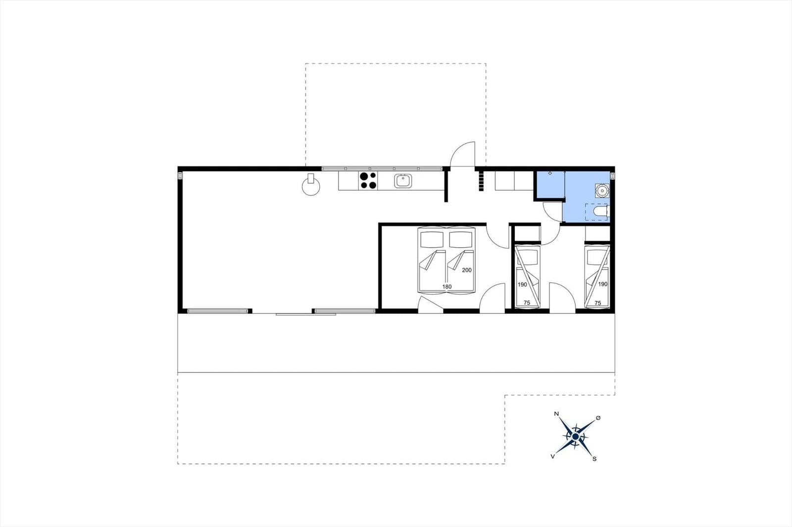 Apartment with kitchen, bedrooms, and bathroom. Hallway with stairs to upper level.